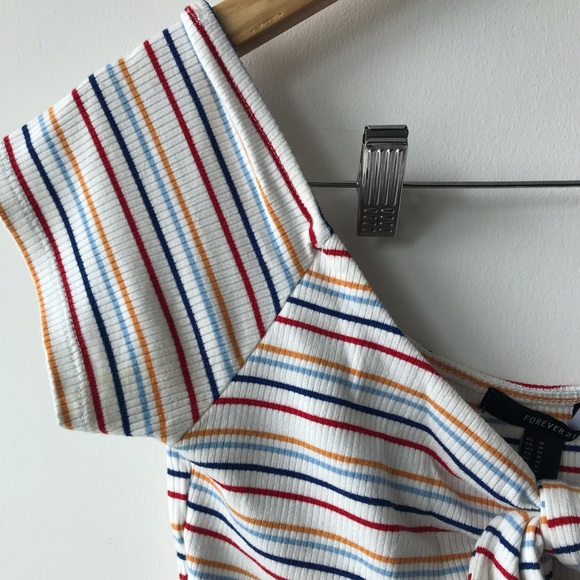 Forever21 Rainbow Striped Off Shoulder Crop Top - Picture 2 of 3